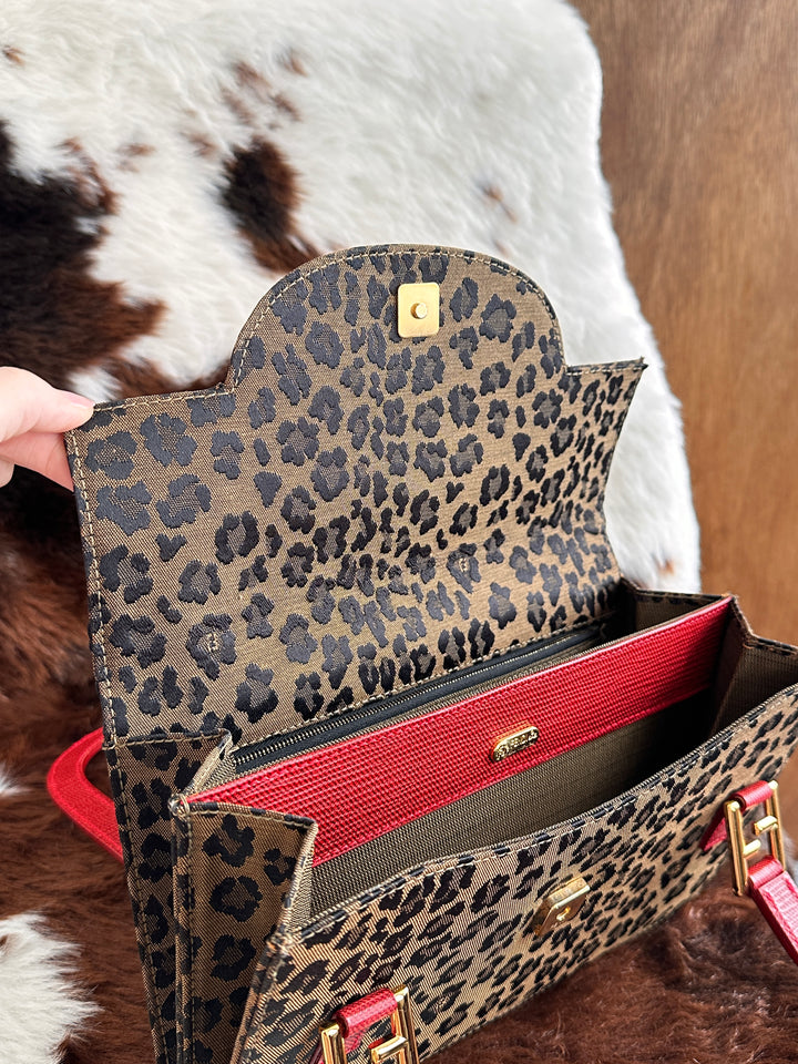Fendi Leopard Print Hobo Bag 🐆｜Lizard Leather Handle・Gold Hardware・Vintage Chic