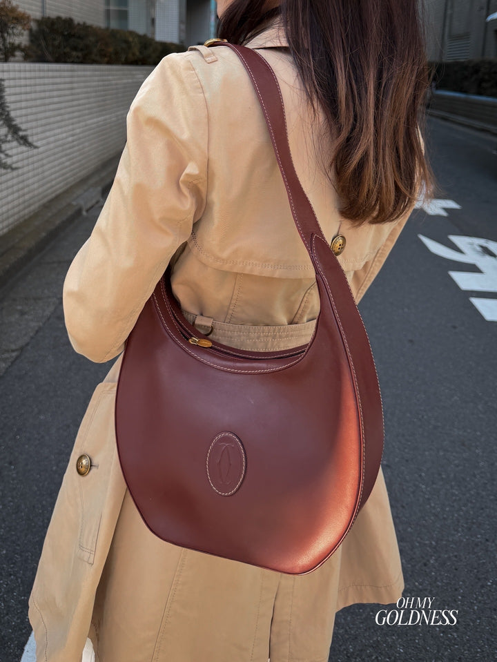 Cartier Must Line Hobo Shoulder Bag ❤️｜Iconic Must Line × Elegant Bordeaux Leather × Timeless Parisian Style