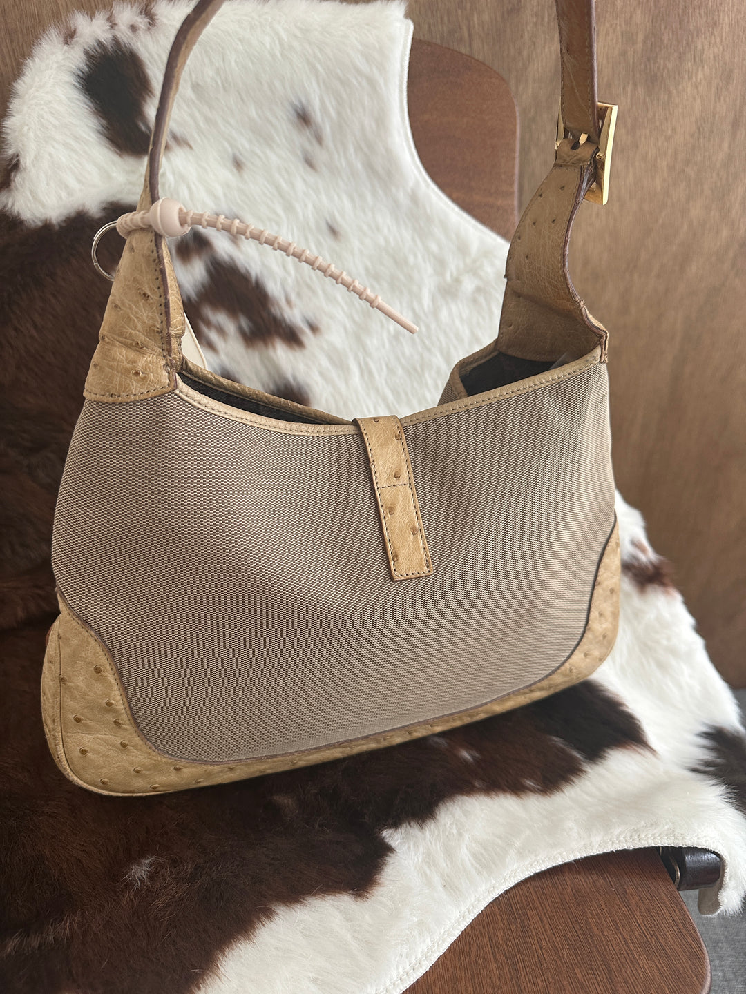 Gucci Jackie Ostrich-Trim Hobo Bag 🤎｜Rare Exotic Patchwork × Iconic Jackie Clasp × GG Logo Lining