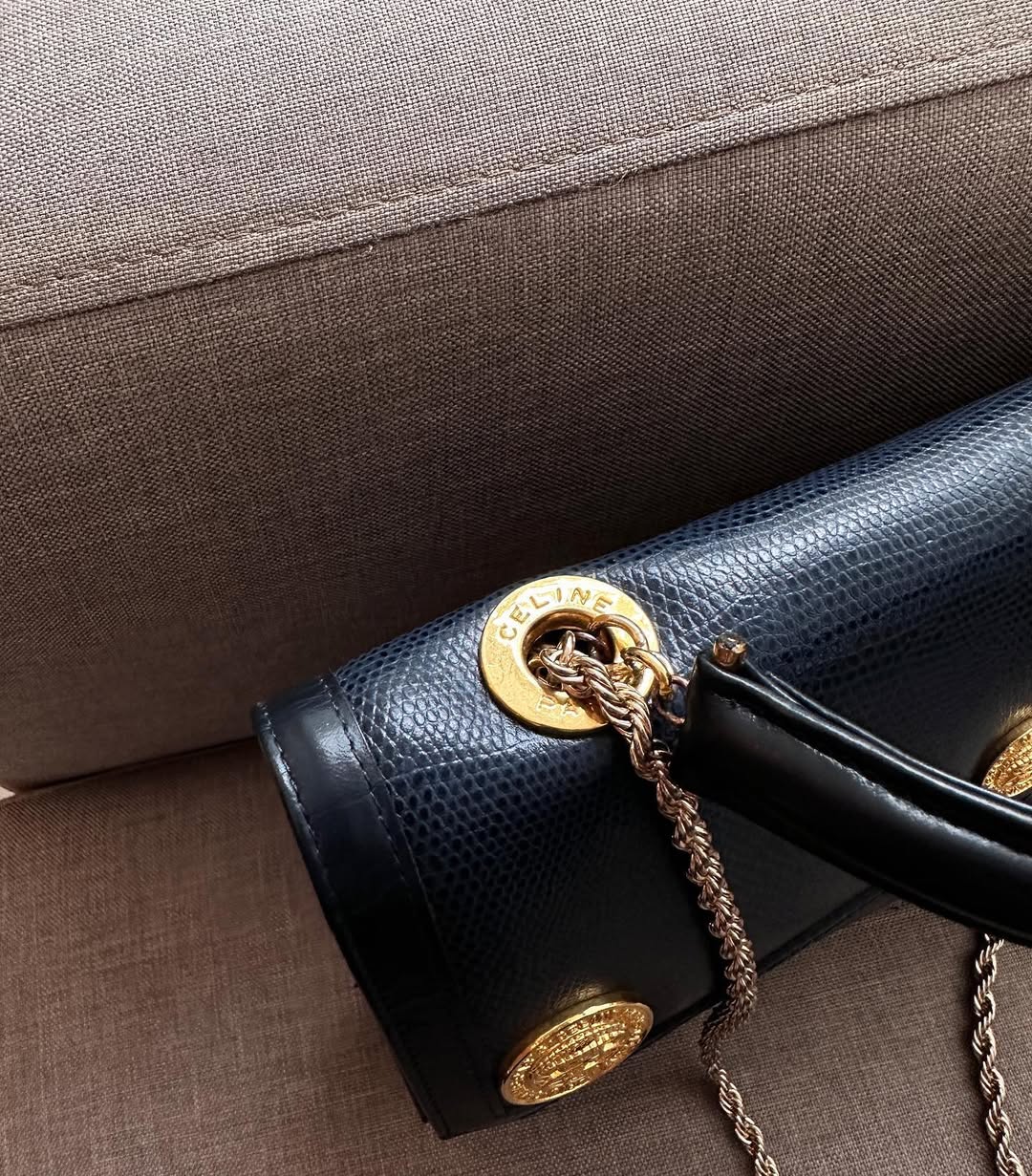 CELINE Navy & Black “Globe Coin” Document Bag｜Rare Convertible Vintage Treasure 🌏✨