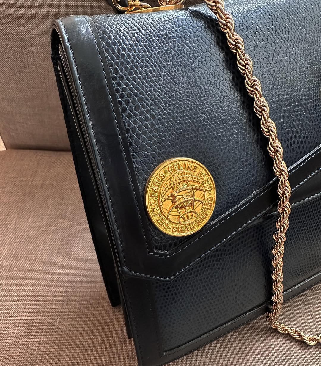 CELINE Navy & Black “Globe Coin” Document Bag｜Rare Convertible Vintage Treasure 🌏✨