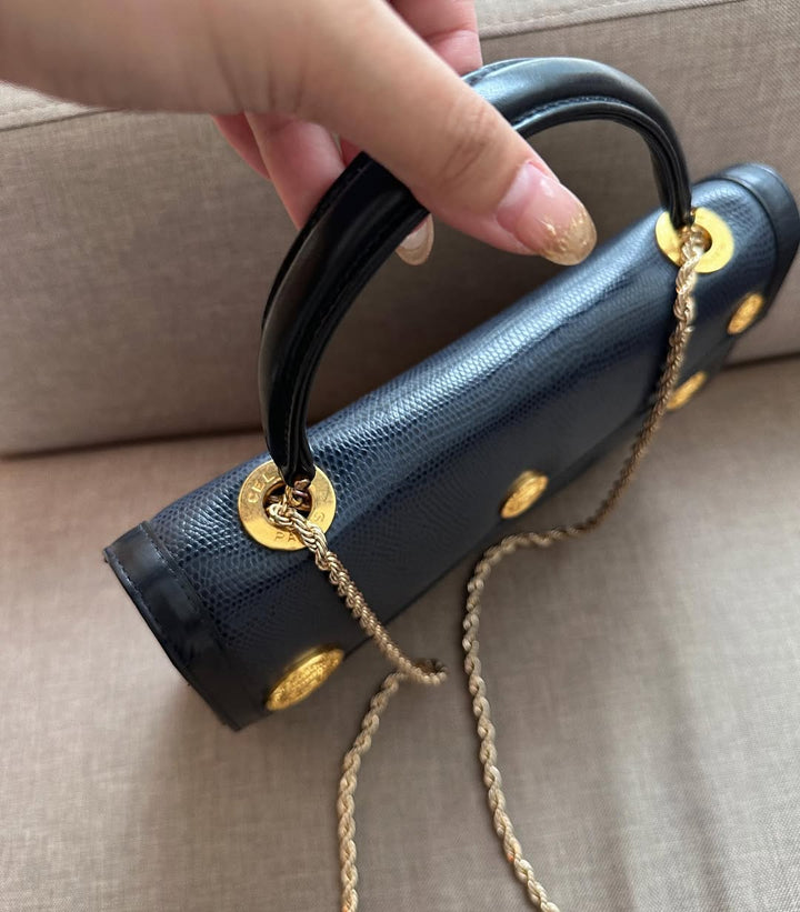 CELINE Navy & Black “Globe Coin” Document Bag｜Rare Convertible Vintage Treasure 🌏✨
