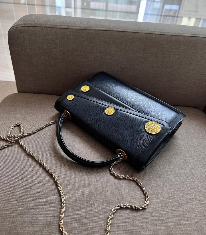 CELINE Navy & Black “Globe Coin” Document Bag｜Rare Convertible Vintage Treasure 🌏✨