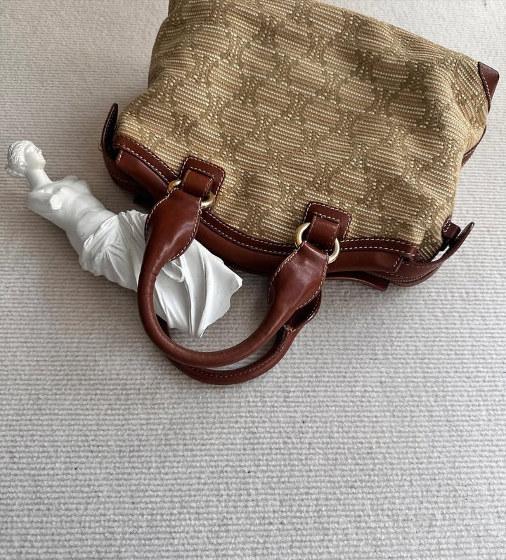 CELINE Raffia Triomphe Handle Bag（Beige × Olive Green）｜Rare Summer-to-Autumn Chic ✨🥐