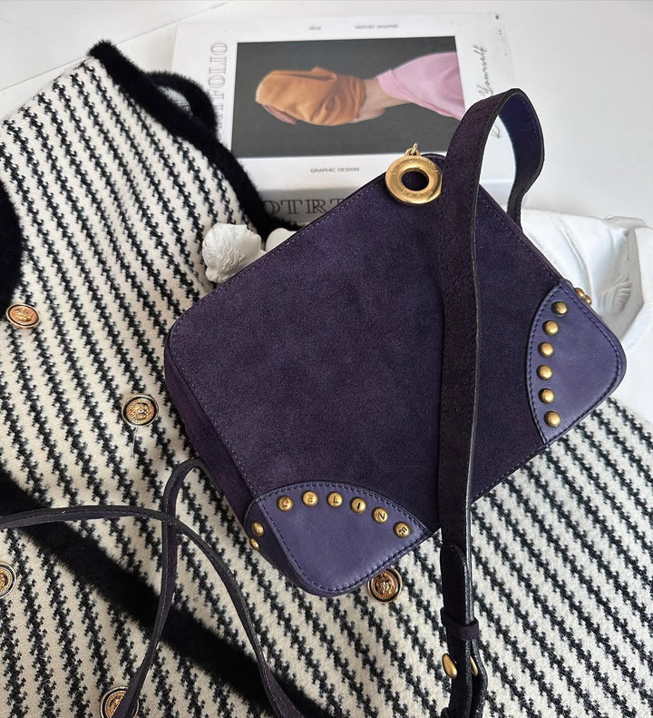 CELINE Purple Suede Vintage Studded Camera Bag｜Rare Charm with Golden Details 💜🦄