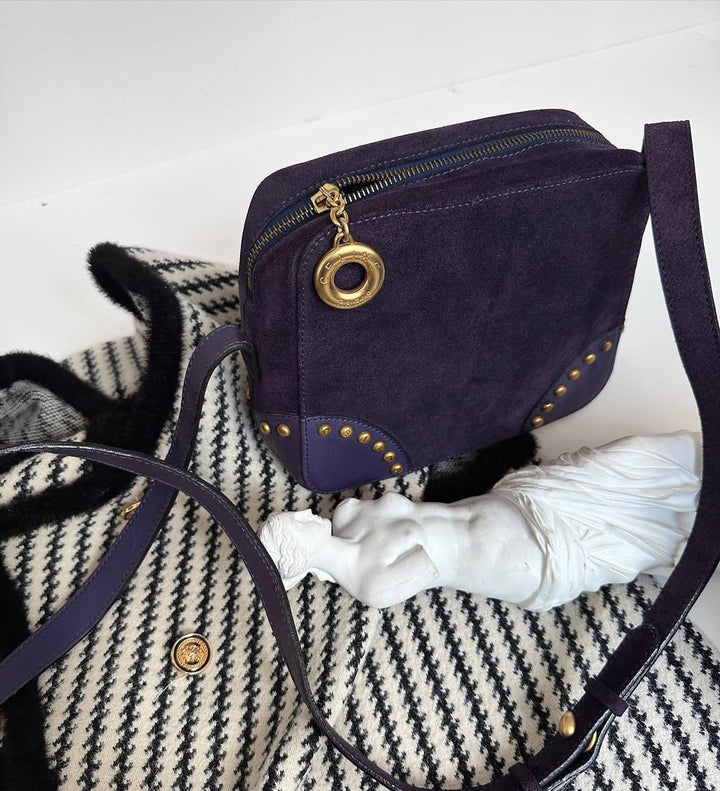 CELINE Purple Suede Vintage Studded Camera Bag｜Rare Charm with Golden Details 💜🦄