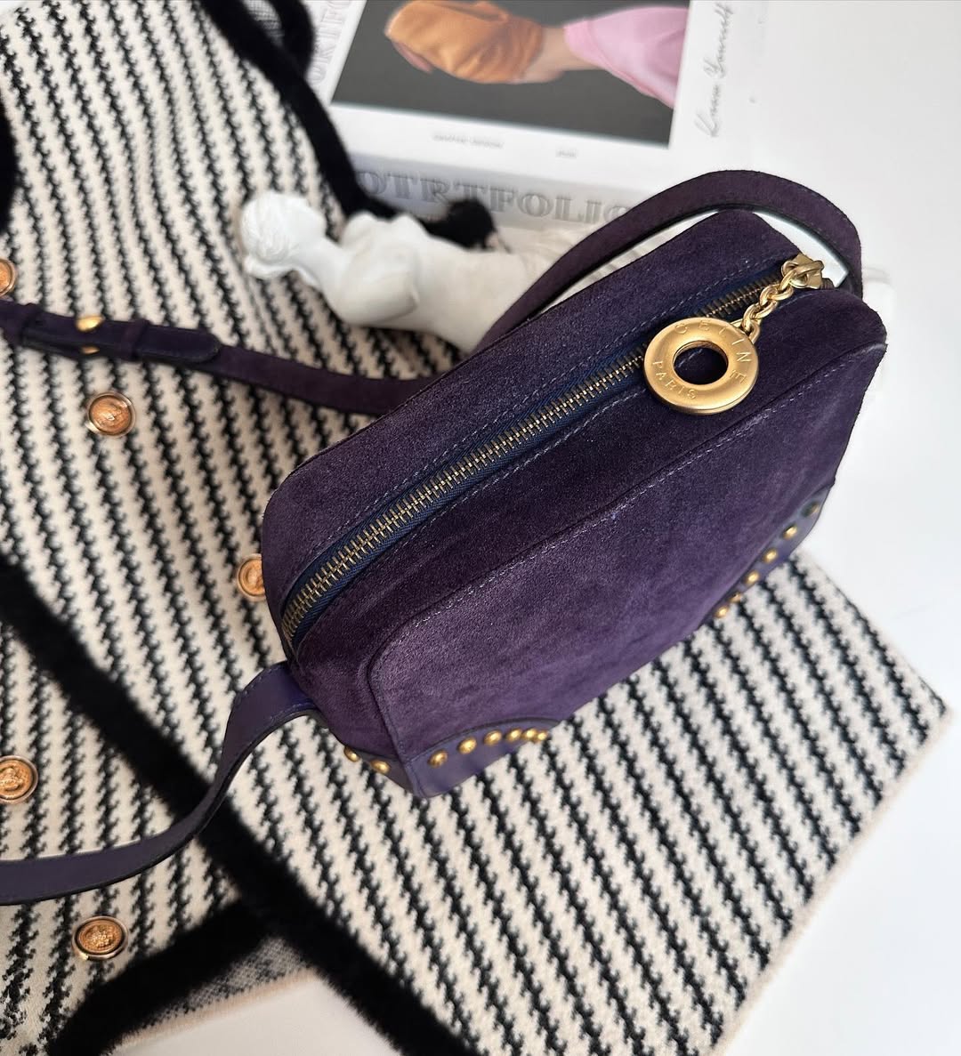 CELINE Purple Suede Vintage Studded Camera Bag｜Rare Charm with Golden Details 💜🦄