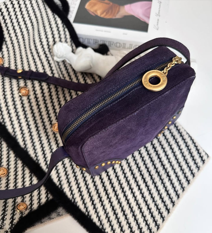 CELINE Purple Suede Vintage Studded Camera Bag｜Rare Charm with Golden Details 💜🦄
