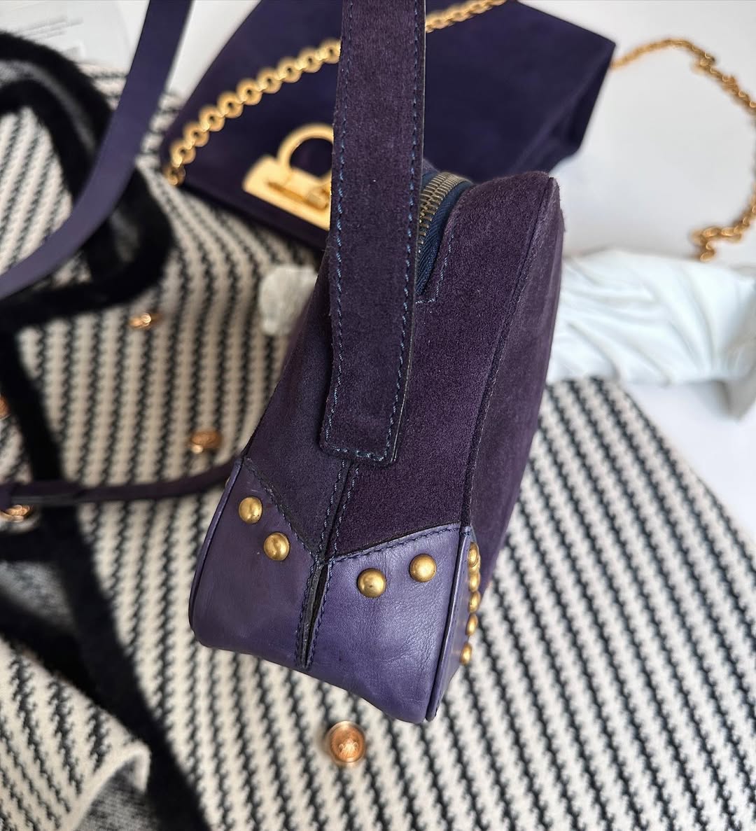 CELINE Purple Suede Vintage Studded Camera Bag｜Rare Charm with Golden Details 💜🦄