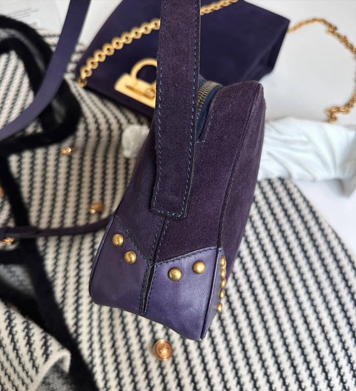CELINE Purple Suede Vintage Studded Camera Bag｜Rare Charm with Golden Details 💜🦄