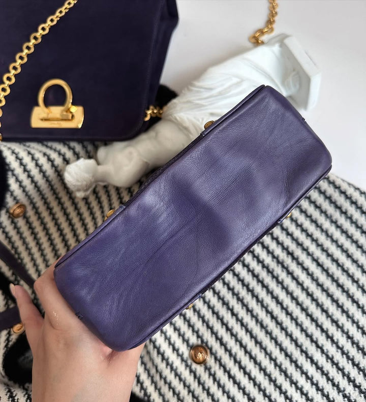 CELINE Purple Suede Vintage Studded Camera Bag｜Rare Charm with Golden Details 💜🦄