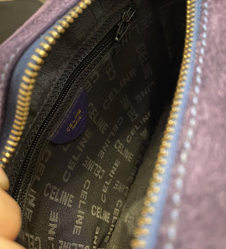 CELINE Purple Suede Vintage Studded Camera Bag｜Rare Charm with Golden Details 💜🦄