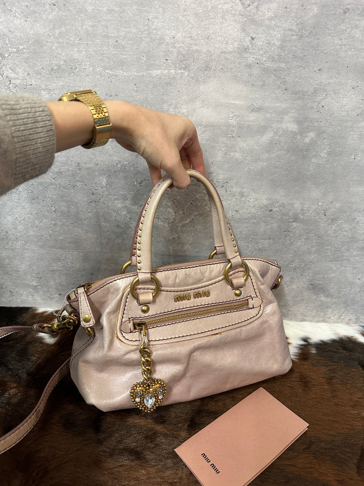 Miu Miu “Motor Bag” Small Size 💗✨ | With Original Strap & Crystal Heart Charm