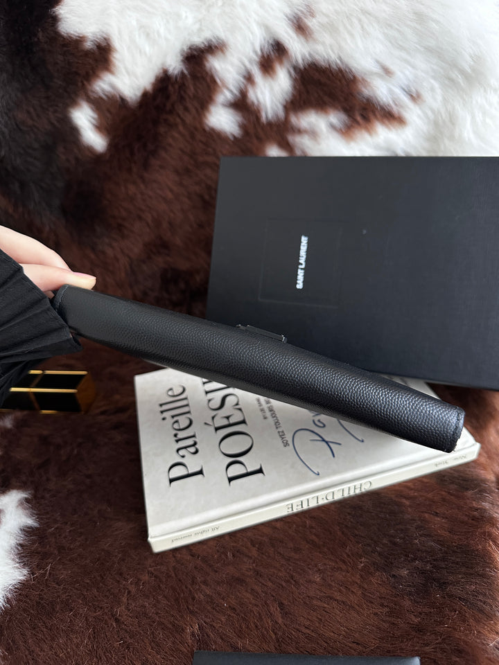 Saint Laurent So Black Long Wallet 🖤✨｜Grain Leather・Monochrome Hardware・Slim Silhouette