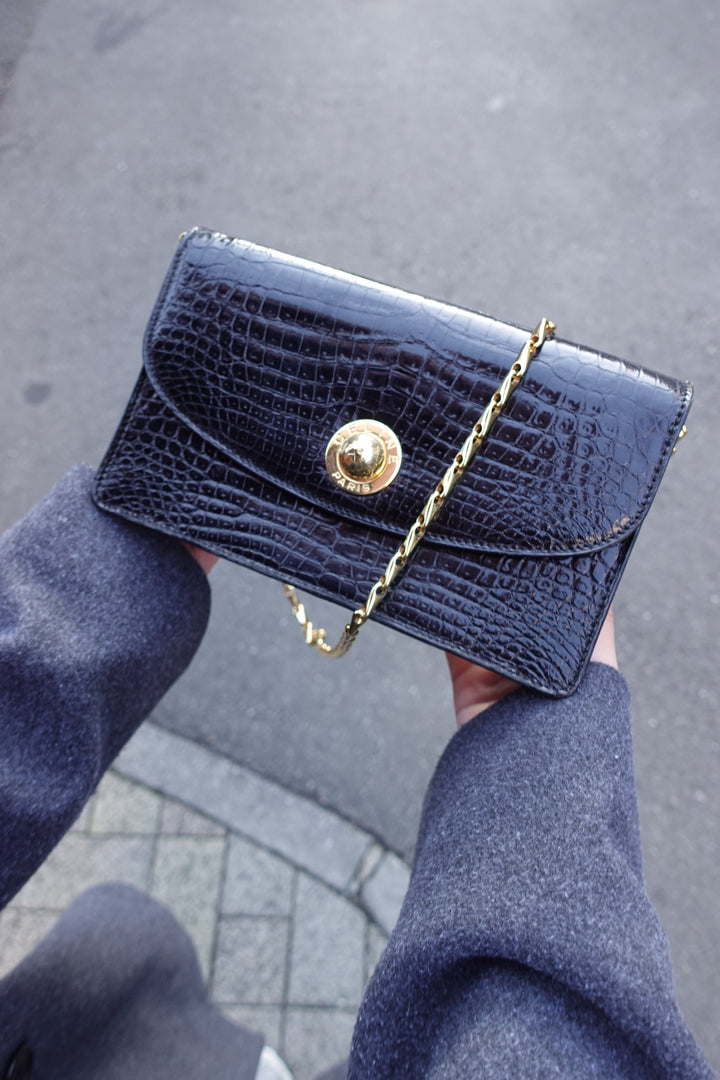CELINE Planet Crocodile Leather Crossbody 🖤🌍｜Gold Planet Lock × Fishbone Chain × Rare Exotic