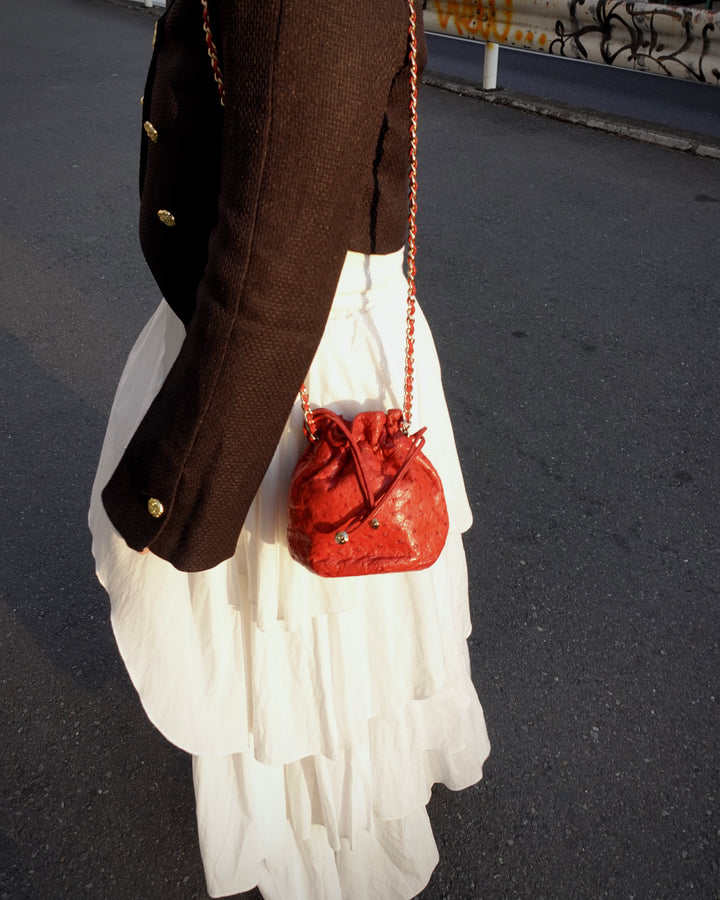 Chanel Ostrich Mini Drawstring Bag ❤️｜Rare Ostrich Leather × Gold CC Chain × Adorable Mini Size