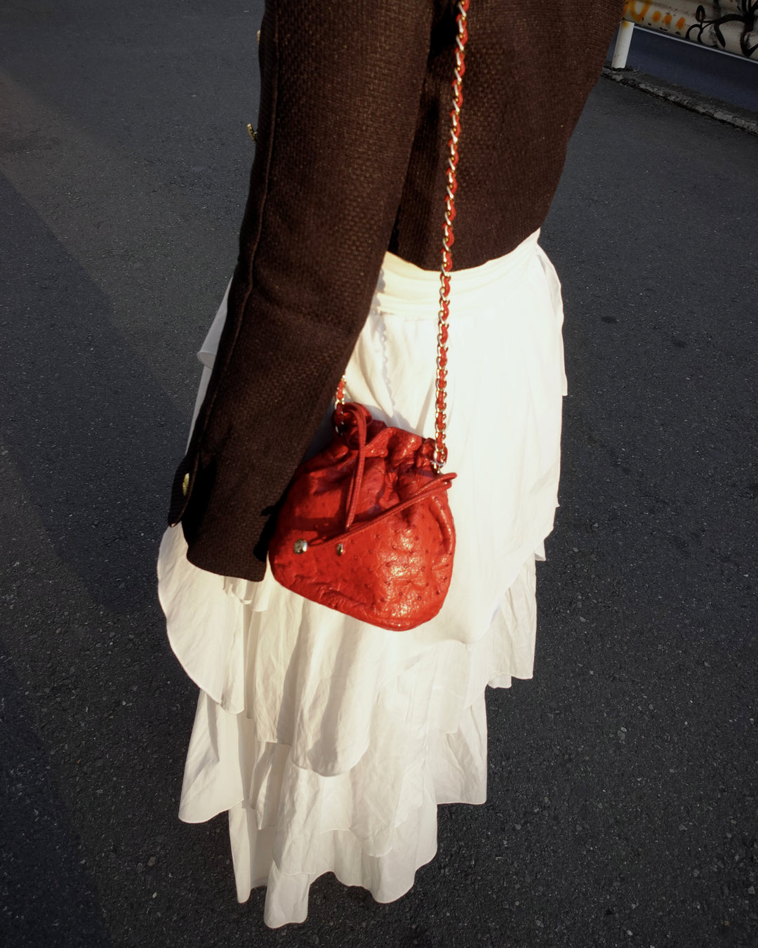 Chanel Ostrich Mini Drawstring Bag ❤️｜Rare Ostrich Leather × Gold CC Chain × Adorable Mini Size
