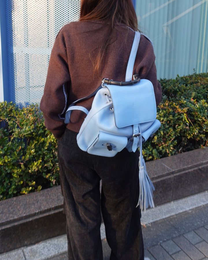Gucci Bamboo Baby Blue Backpack with Tassels