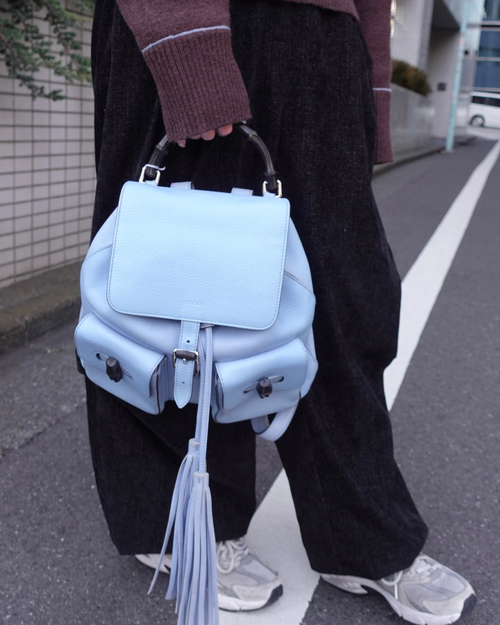 Gucci Bamboo Baby Blue Backpack with Tassels
