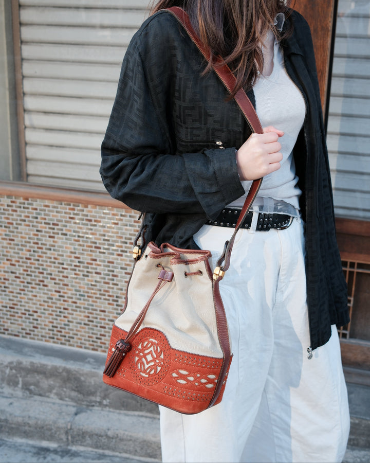 LOEWE Canvas × Suede Hunting Collection Bucket Bag｜Rare Two-Tone Vintage Bucket with Rustic Charm 🏹 Collector’s Piece