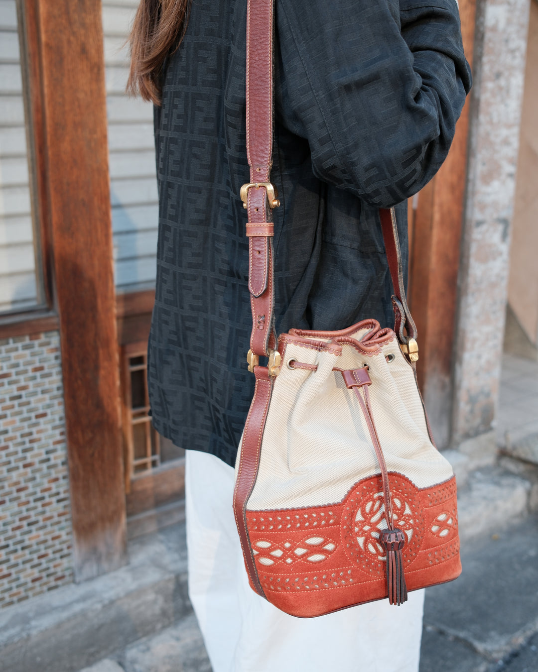 LOEWE Canvas × Suede Hunting Collection Bucket Bag｜Rare Two-Tone Vintage Bucket with Rustic Charm 🏹 Collector’s Piece