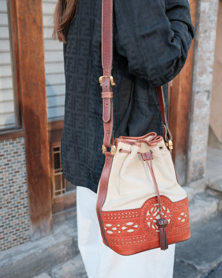 LOEWE Canvas × Suede Hunting Collection Bucket Bag｜Rare Two-Tone Vintage Bucket with Rustic Charm 🏹 Collector’s Piece