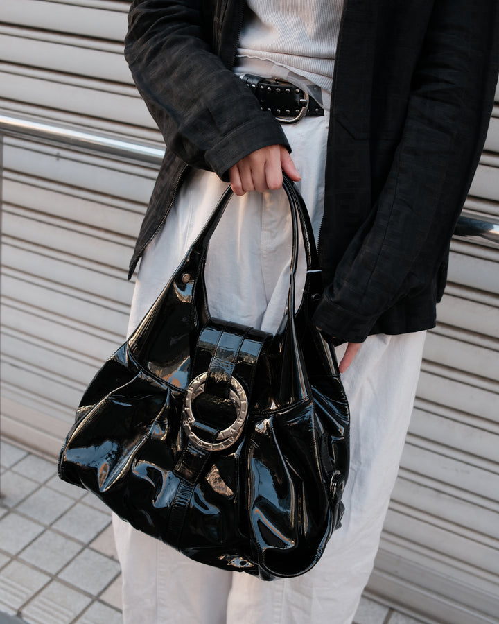 Bvlgari Double Ring Hobo Bag 😍🖤｜Patent Leather・Statement Hardware・Spacious Design