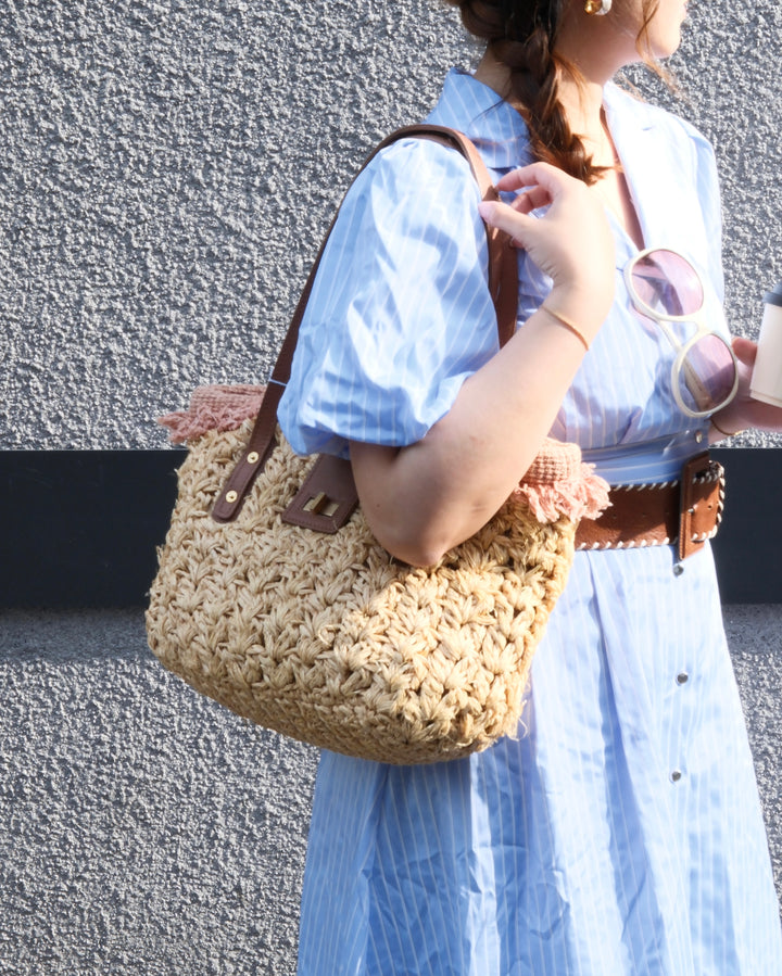 Chanel Straw Tote Bag 🏖️✨｜2.55 Turnlock Detail・Layered Pink Interior・Lightweight Summer Style