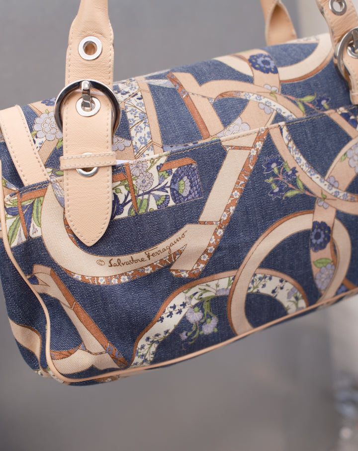 Ferragamo Printed Denim Gancini Top Handle Bag ✨｜Denim Print × Gancini Hardware × Spring-Summer Mini Bag