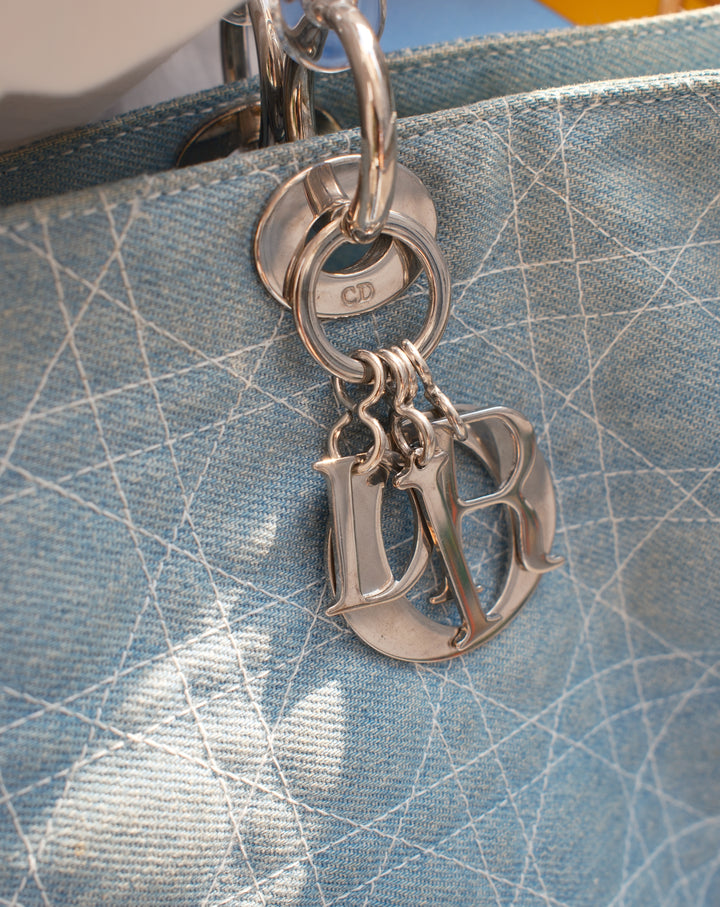 DIOR Denim Soft Lady Dior Tote Bag 🩵｜Light Blue Denim × Clear Top Handles × Casual Styling
