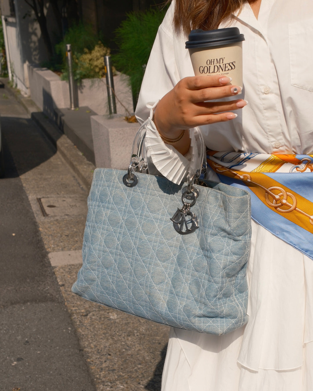DIOR Denim Soft Lady Dior Tote Bag 🩵｜Light Blue Denim × Clear Top Handles × Casual Styling