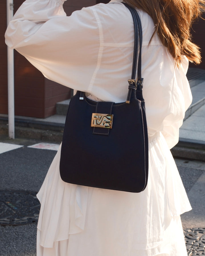Fendi Denim Blue Wave Enamel Buckle Shoulder Bag 🩵｜Denim Blue Finish｜Contrast Stitching｜Small Practical Size
