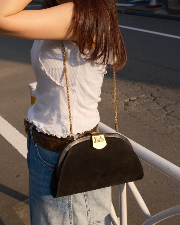 CELINE Black Suede Half-Moon Bag with 3D Carriage Clasp｜Elegant Vintage Versatility 🖤✨