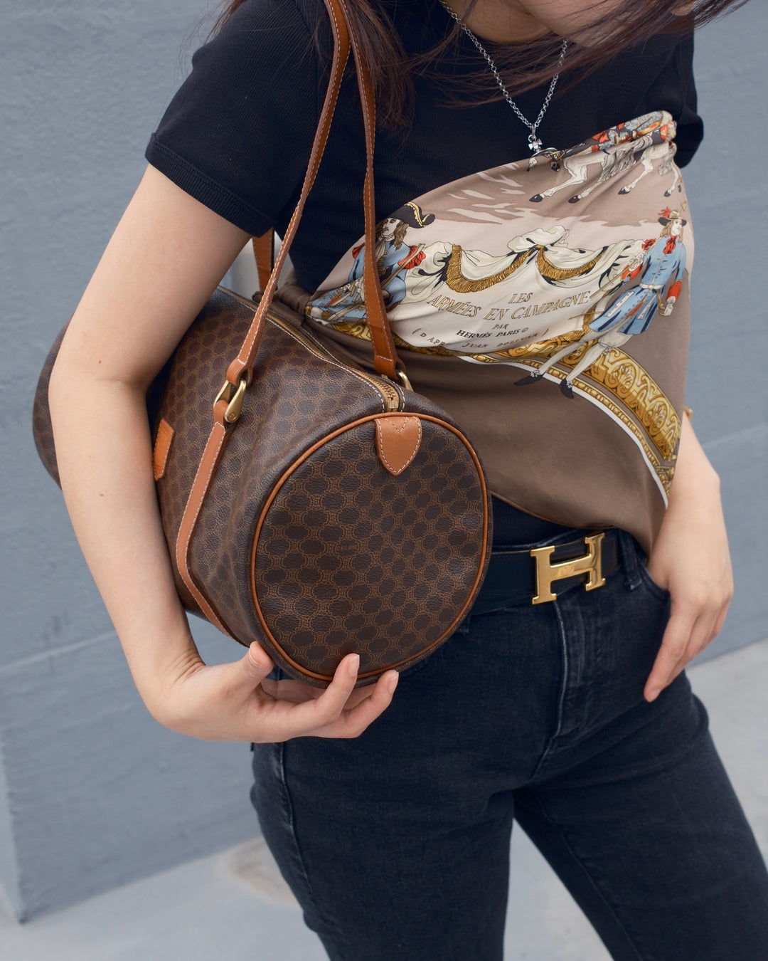 CELINE Macadam Papillon Shoulder Bag 🤎｜Classic Monogram × Roomy Cylinder Shape × Shoulder-Friendly