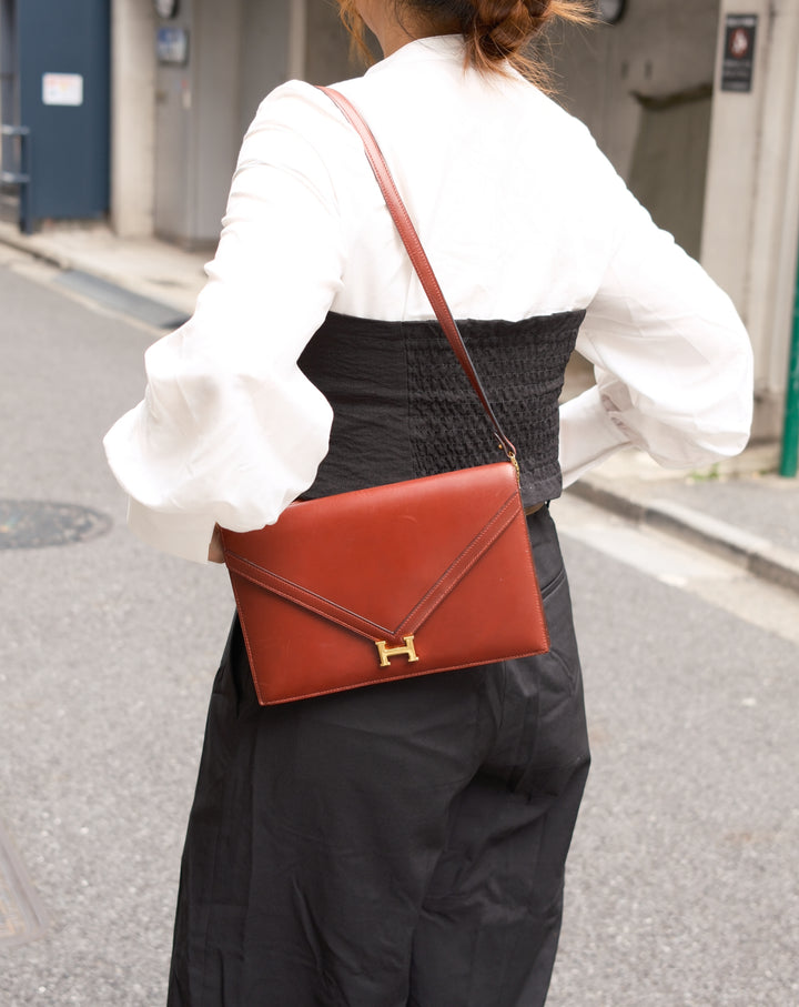 HERMÈS Lydie Box Calf Leather Bag 🍷｜Rouge H × Gold Hardware × 1977 Vintage✨