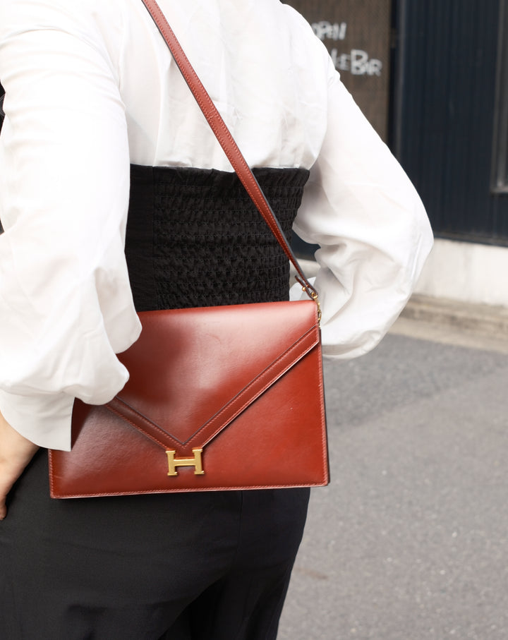 HERMÈS Lydie Box Calf Leather Bag 🍷｜Rouge H × Gold Hardware × 1977 Vintage✨