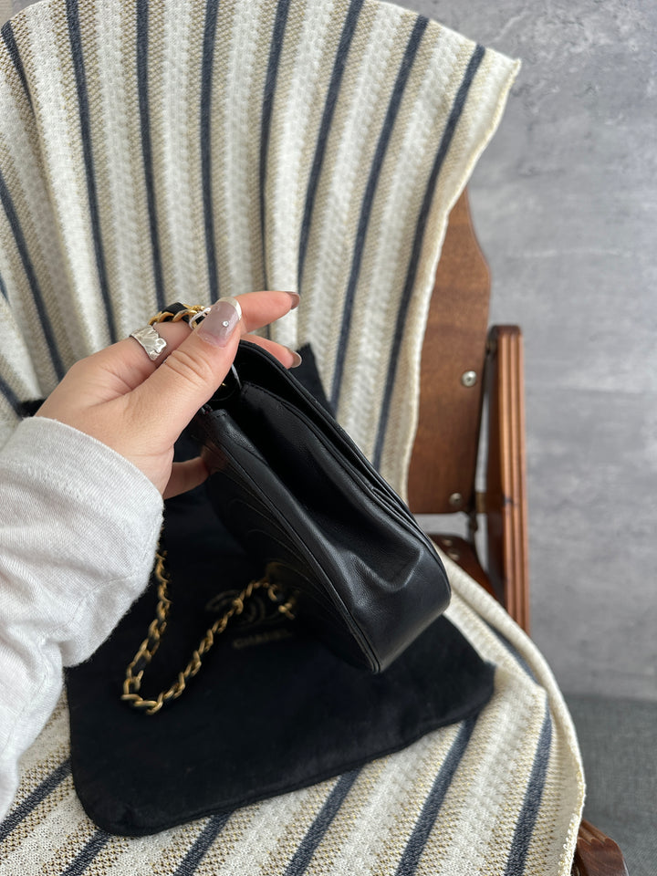 Chanel Vintage Black & Gold Half-Moon CF Flap Chain Bag