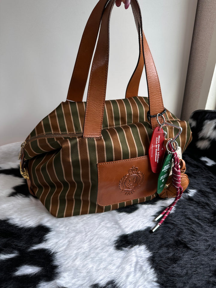 Celine Vintage Striped Canvas Boston Bag 🤎🫒｜Triomphe Crest Detail・Retro Stripe Design・Lightweight Everyday