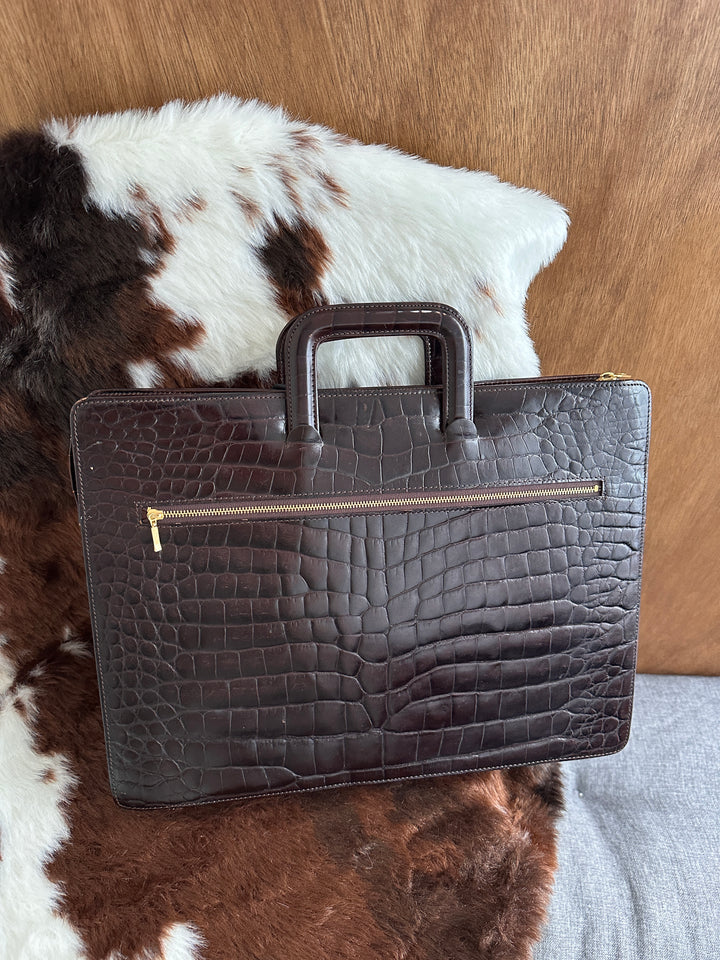 Valentino Croc-Embossed Briefcase Bag 🤎｜Rich Chocolate Tone・Spacious Work Bag・Vintage Luxury