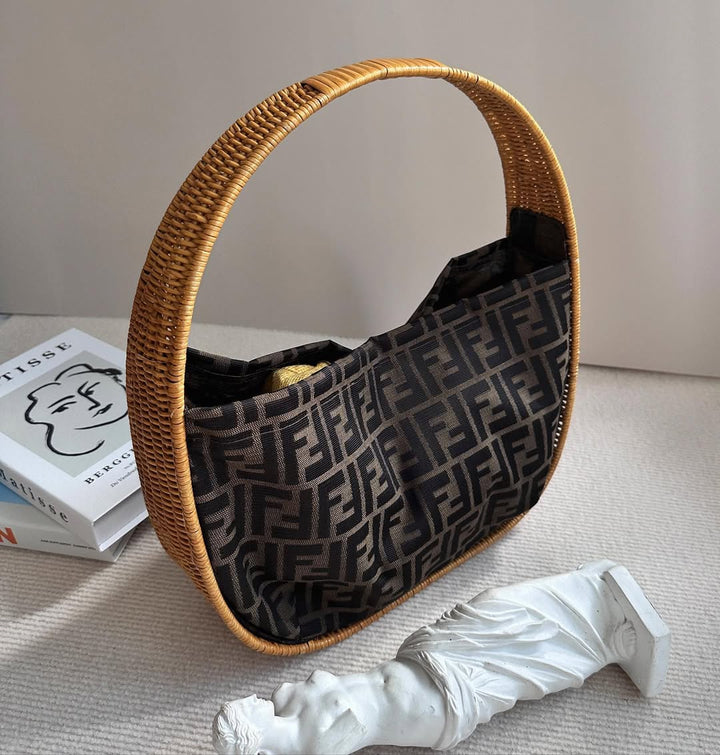 FENDI Vintage Rattan Cradle Bag（Brown Zucca Canvas × Rattan Frame）｜Rare Find × Retro Charm 🌙