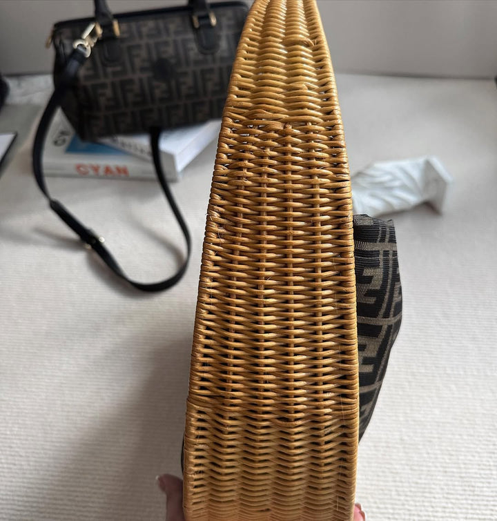 FENDI Vintage Rattan Cradle Bag（Brown Zucca Canvas × Rattan Frame）｜Rare Find × Retro Charm 🌙
