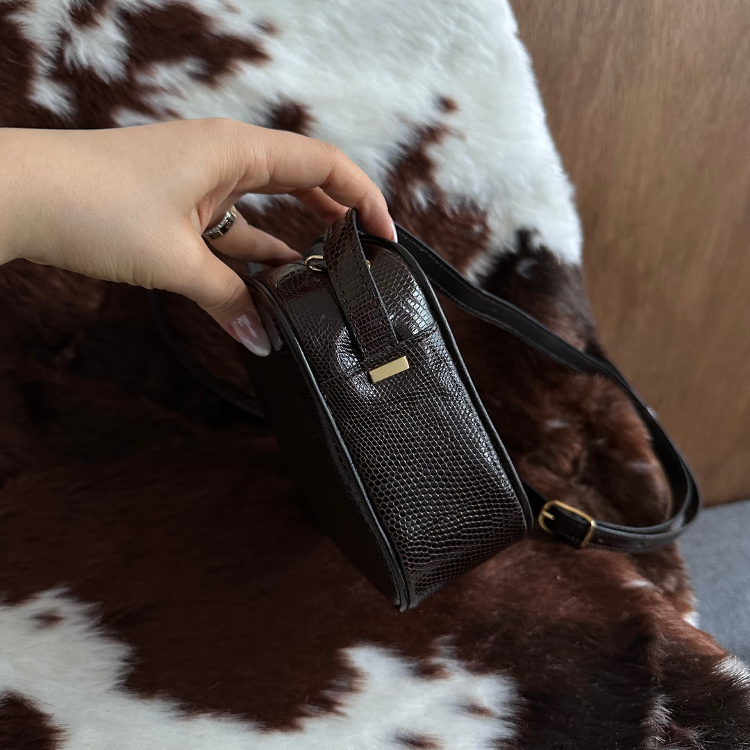 CELINE Vintage Lizard Leather Crossbody Bag 😻｜Rare Exotic Leather × Rich Chocolate Brown × Elegant Vintage Crest