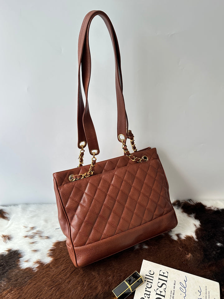 CHANEL Caviar Leather Chain Shoulder Bag 🧡🤎｜Caramel Brown × Spacious Capacity × Classic Chain Design