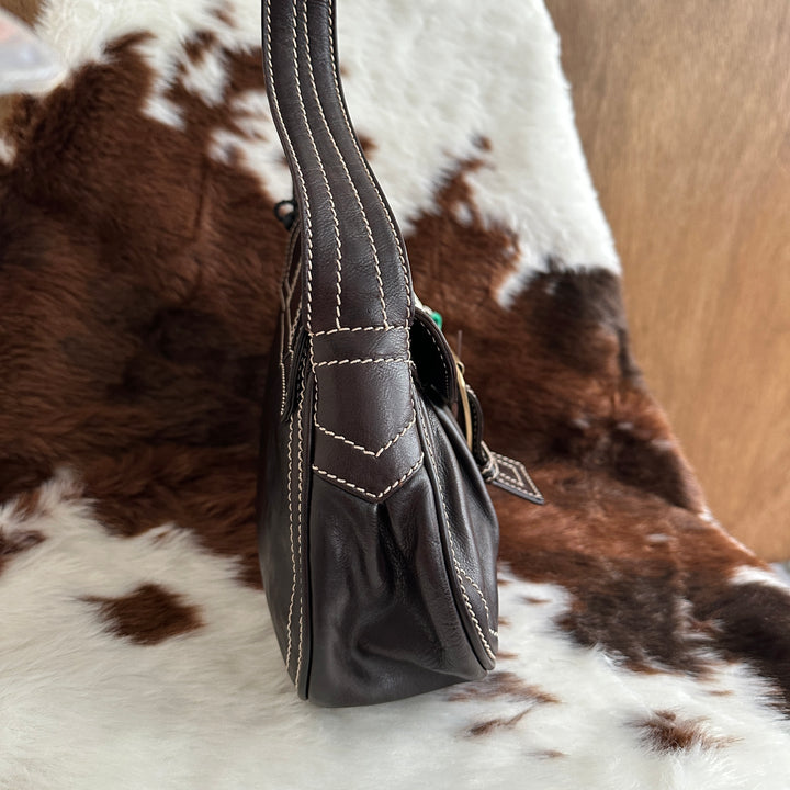 CELINE Leather Hobo Bag 🤎｜Rich Chocolate Leather × Contrast Stitching × Soft Relaxed Silhouette