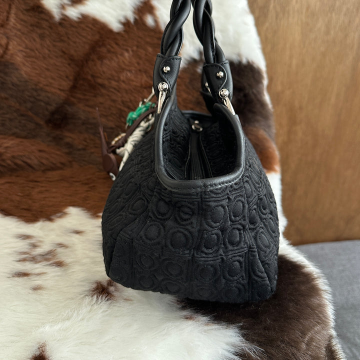 Salvatore Ferragamo Gancini Nylon Hand Bag 🖤｜Iconic Gancini Pattern × Twisted Handle Detail × Lightweight Everyday Style