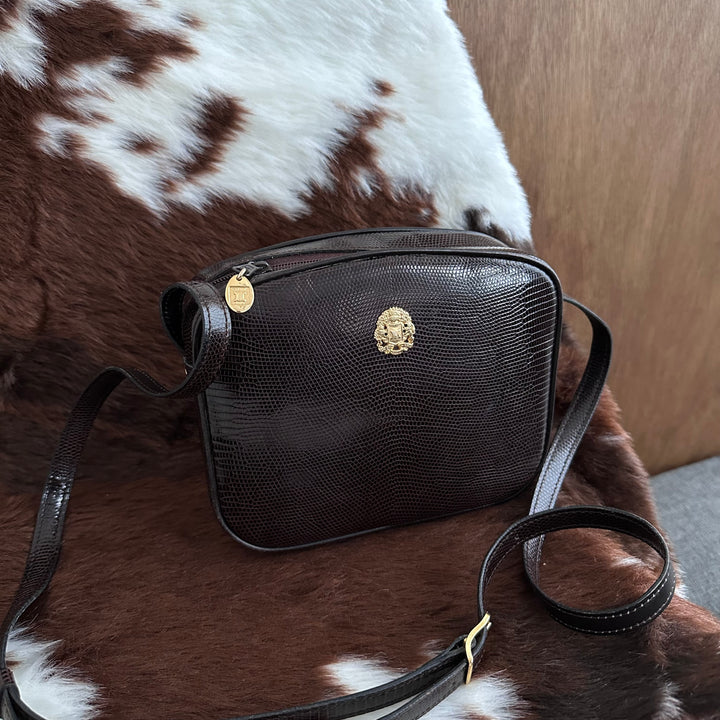 CELINE Vintage Lizard Leather Crossbody Bag 😻｜Rare Exotic Leather × Rich Chocolate Brown × Elegant Vintage Crest