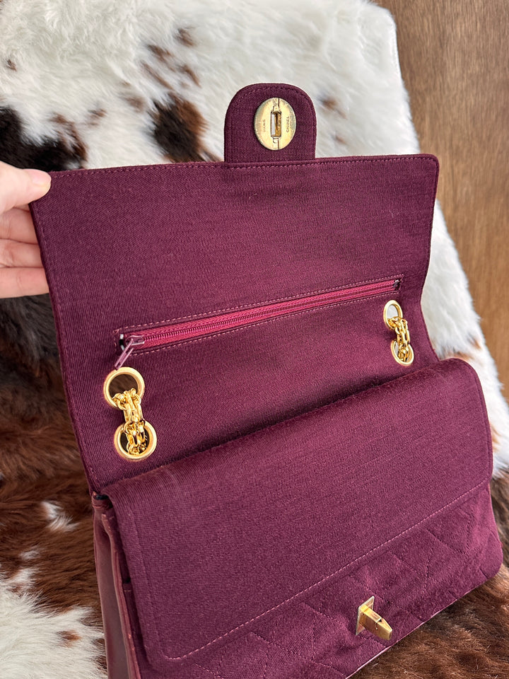 Chanel Vintage Double Flap Bag 23cm ✨🖤｜Rare Hybrid Design・Burgundy Fabric・Iconic Chain Strap