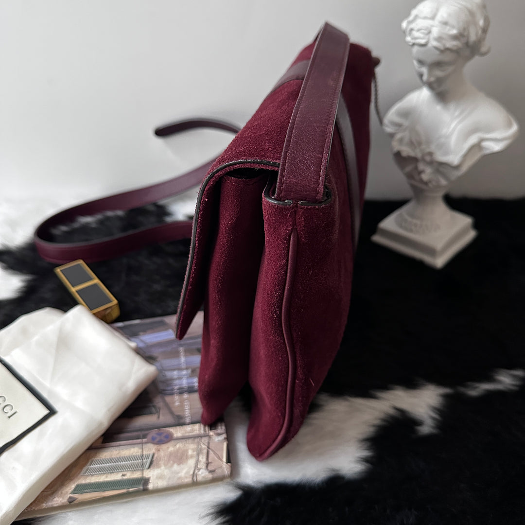 Gucci Large GG Suede Messenger Bag ❤️｜Oversized GG Hardware × Rich Burgundy Suede × Rare Full Set Find