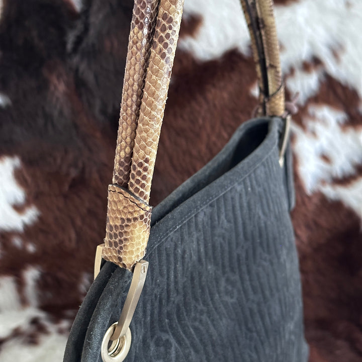 Louis Vuitton Limited Edition Monogram Suede Hobo Bag 🩶｜Elephant Grey Suede × Snakeskin Accents × Rare Textured Finish