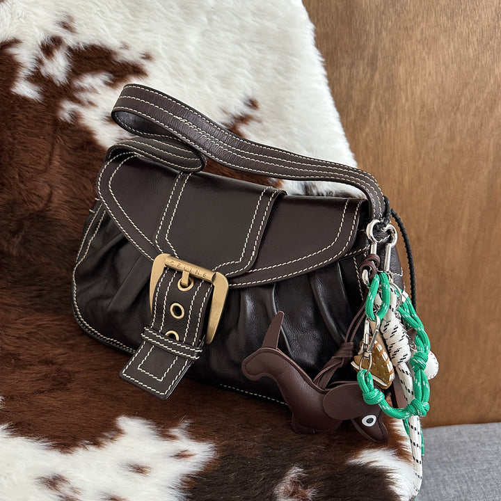 CELINE Leather Hobo Bag 🤎｜Rich Chocolate Leather × Contrast Stitching × Soft Relaxed Silhouette